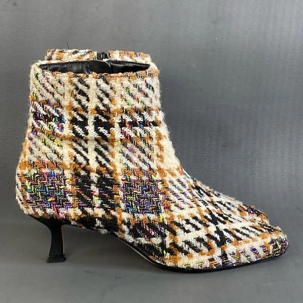 Gianni Bini Palmero Flannel Plaid Snip Toe Kitten Heel Booties women size 6